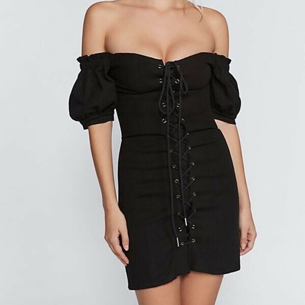 Stone Cold Fox Pamela Lace-Up Bodycon Dress Black